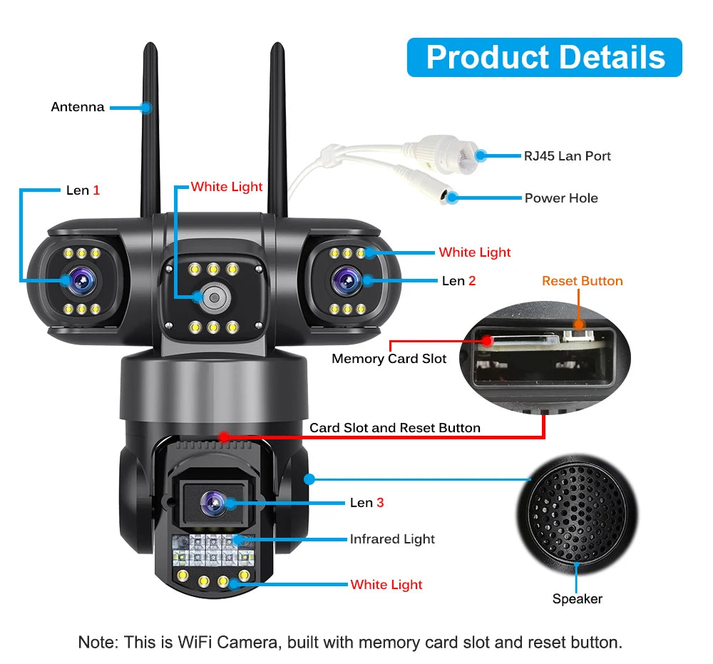 V380 Pro 12MP 6K Triple Lens WiFi Camera