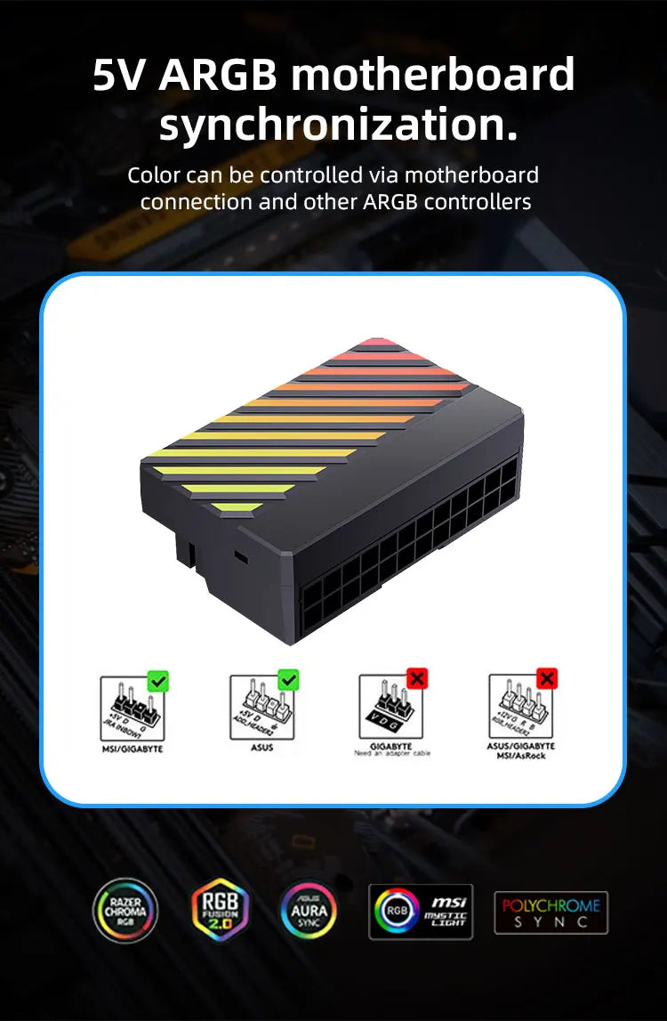 Teucer ATX 24Pin 90° ARGB Power Connector Adapter