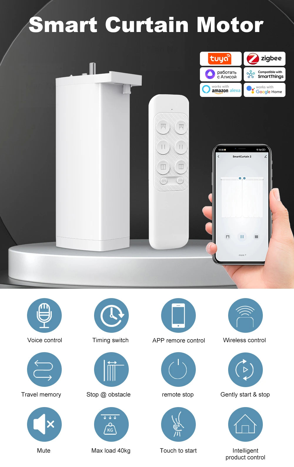 Tuya 155mm Zigbee/WiFi Curtain Motor
