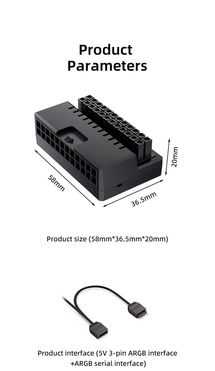 Teucer ATX 24Pin 90° ARGB Power Connector Adapter