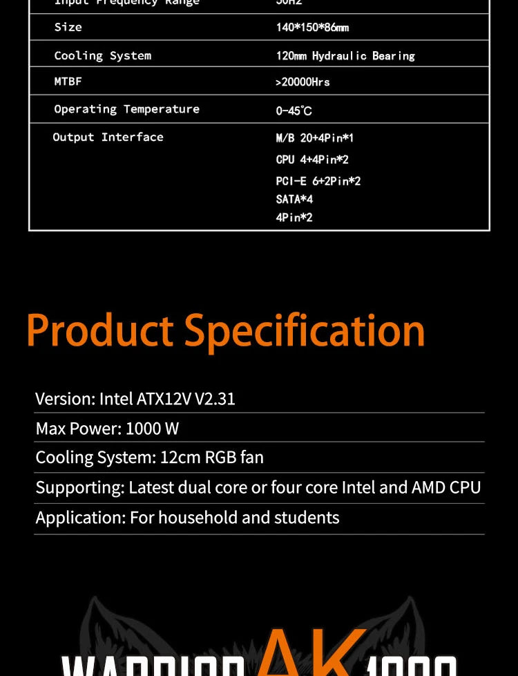 Aigo AK RGB Gaming PC Power Supply